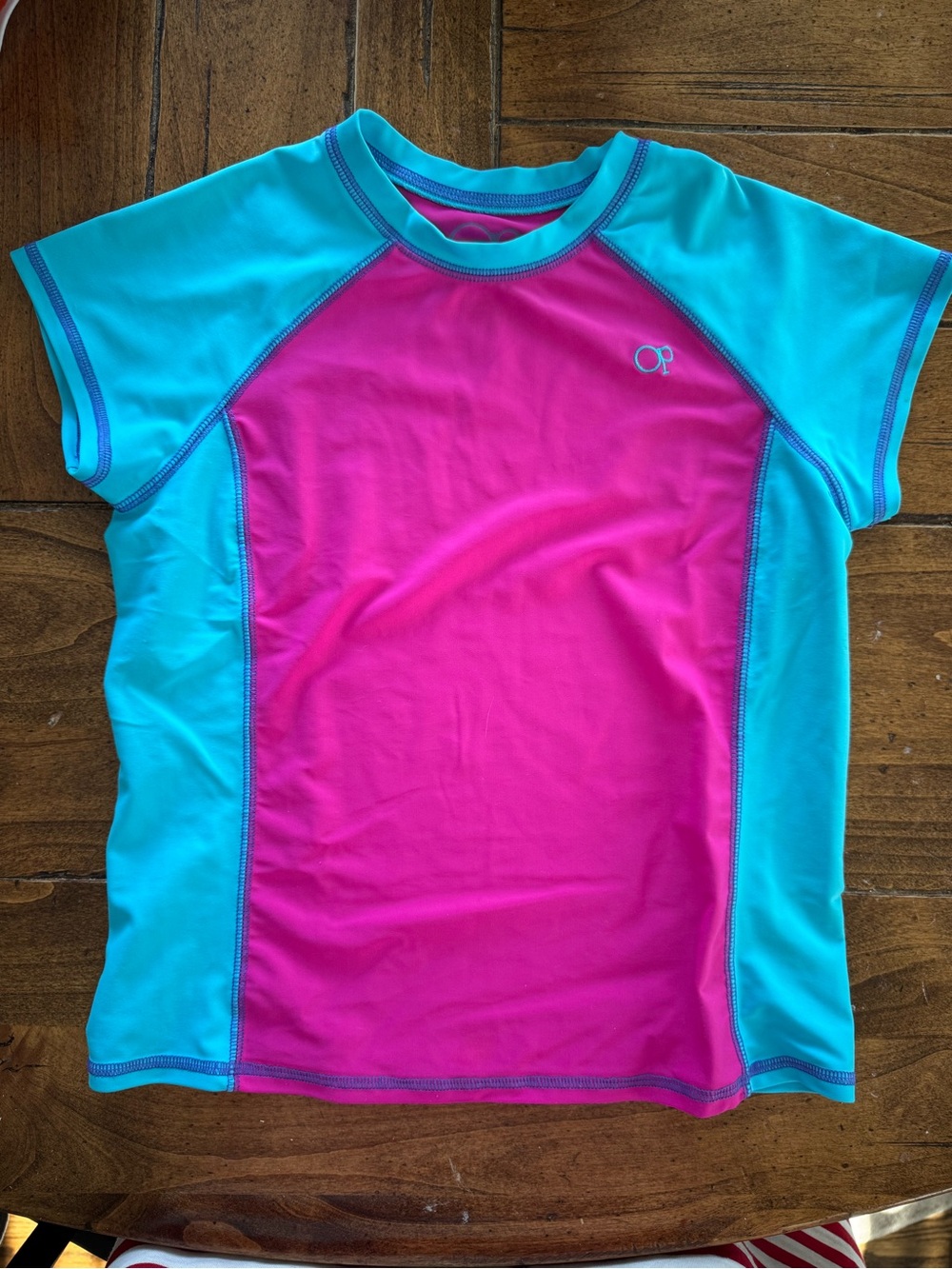 OP Girls Pink and Teal Short Sleeve Rashguard